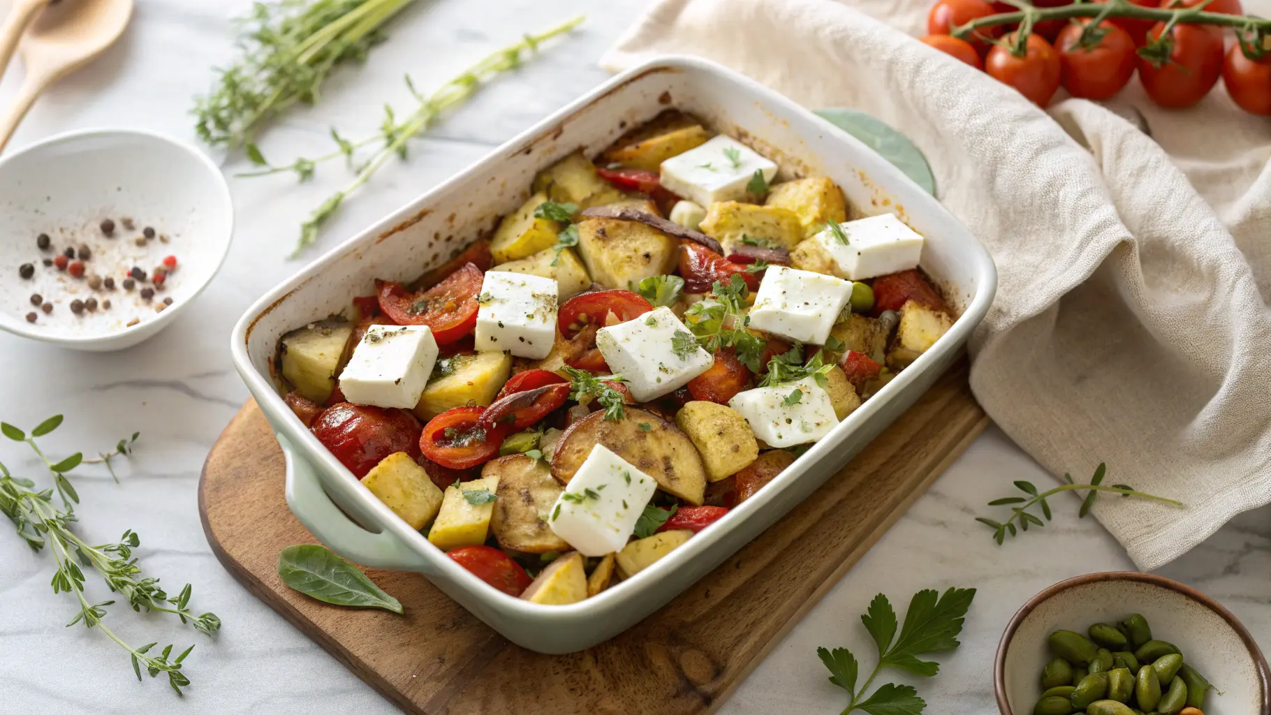 Vegetarische Feta-Kartoffeln mit Ofengemüse: Ein Frühlingsgenuss