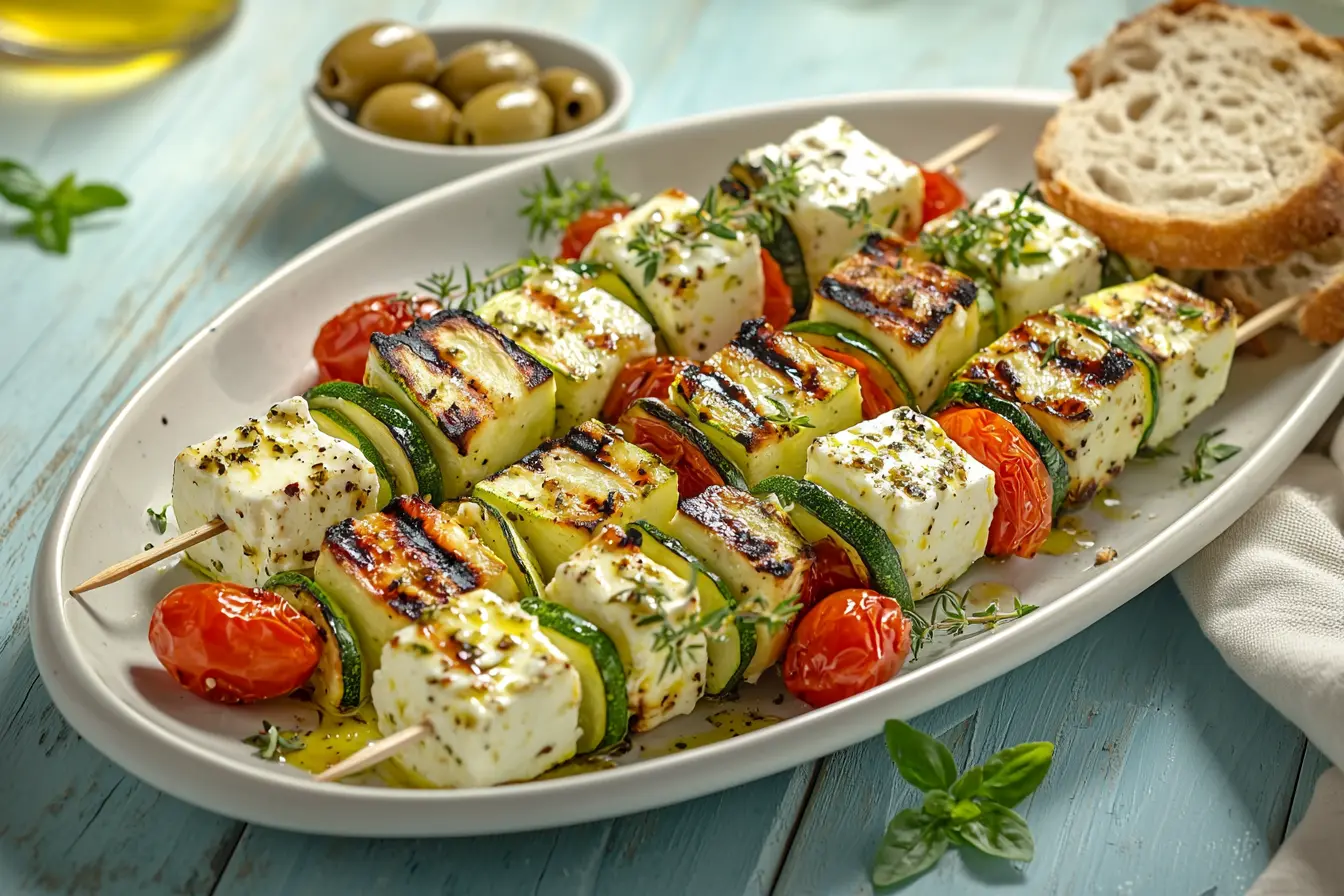 Zucchini-Schafskäse-Spieße mit Tomaten